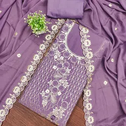 LeeliPeeri Designer Floral Embroidered Georgette Unstitched Dress Material-image-43