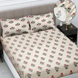 Myntra Elegant Homes Cream Printed Polycotton 300 TC King Bedsheet Sets 2.5 m x 2.55 m-image-77