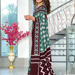 PEENGAX Printed Pure Cotton Block Print Saree image 2