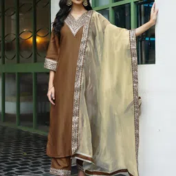 KALINI Women Ethnic Motifs Embroidered Regular Sequinned Kurta with Trousers & With Dupatta-picture-8