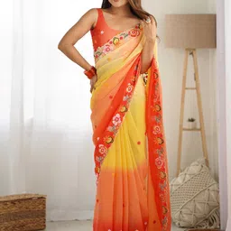 Anouk Floral Embroidered Poly Georgette Saree-image-19