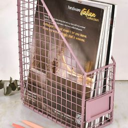 Living With Elan Mauve Self Design Rectangular Shaped Grid Metal Books and Magzine Holder-image-50