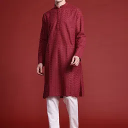 MANQ Men Geometric Flared Sleeves Thread Work Kurta image 1