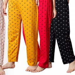 Pack of 3 Women Heart Printed Cotton Comfortable Pyjama/Lounge Pants-image-70