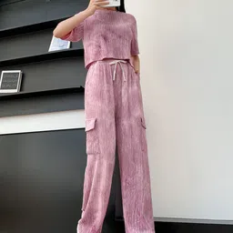 Lugo Tie & Dyed Round Neck Crop T-Shirt With Trousers-picture-40