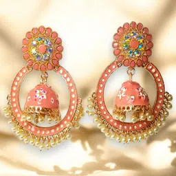 M55 Artificial Stones Studded And Beaded Circular Shaped Drop Earrings-16