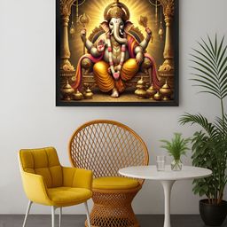 999Store Brown & Orange Colored Lord Ganesha Printed Canvas Wall Art-image-28