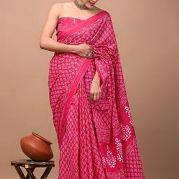 THE FAMILIAR HANDICRAFTS Floral Printed Pure Cotton Ikat Saree-picture-12