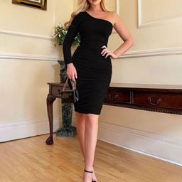 TRAQUILA One Shoulder Bodycon Dress-image-59