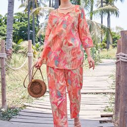 TITTLI Digital Printed V Neck Tunic With Trousers Co-Ords Set-53
