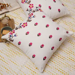 Ratan Cart Pink & Off White 2 Pieces Floral Embroidered Cotton Square Cushion Covers-14