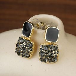 Bishty Fashion Stainless Steel Gold-Plated CZ Studded Contemporary Drop Earrings-56