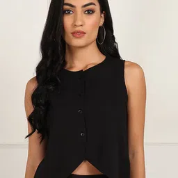 Murcia Crepe Round Neck Sleeveless Crop Top-picture-23