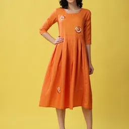 RANGRIWAZ Round Neck A-Line Pure Cotton Dress-image-32