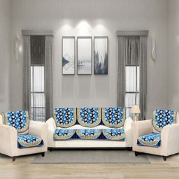 Aura Blue Polyester Sofa Cover-image-50