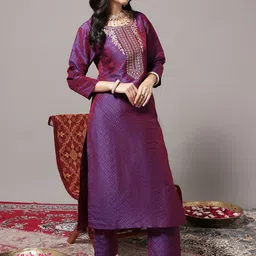 THE FAB FACTORY Woven Design Sequinned Kurta With Trousers & Dupatta image 2