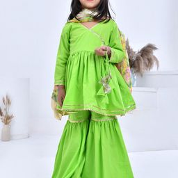 Bannhi Girls Ethnic Motifs Embroidered Regular Kurta with Palazzos & With Dupatta-picture-42