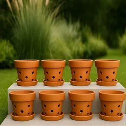 The handicraftian Orange 8 Pieces Gamala Orchid Terracotta Medium Planters-picture-15