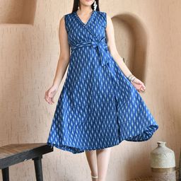 DECKEDUP Women Ethnic Motifs Printed V-Neck Wrap Midi Dress-14