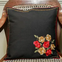 Myntra Elegant Homes Vintage Bloom Black & Red Floral Embroidered Square Cushion Covers-image-44