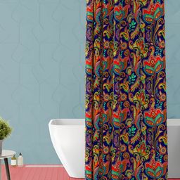 ArtzFolio Blue & Red Ethnic Motifs Printed Waterproof Shower Curtain-6