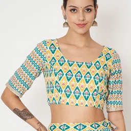 studio rasa Floral Print Ethnic Cotton Crop Top-image-60