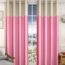 Galaxy Home Decor Pink & Cream 2 Pieces Long Door Curtain-image-76