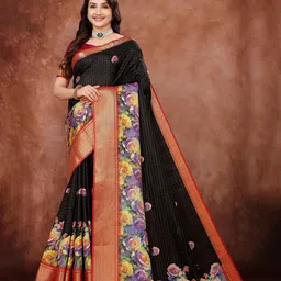 Rare Bello Floral Printed Zari Bagh Dola Silk Saree-picture-29