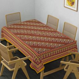 Texstylers Gold-Toned Floral Anti-Slip Cotton 6-Seater Table Cover-56