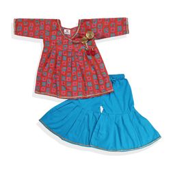 BAESD Girls Geometric Printed Gotta Patti V-Neck Angrakha Pure Cotton Kurta With Sharara-image-125