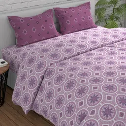Huesland Pink & White Printed 144 TC Cotton Queen Bedsheet Set 2.43 mx 2.23 m-41