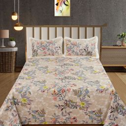 Bromwick Peach-Coloured Floral 250 TC King Bedsheet with 2 Pillow Covers-image-94