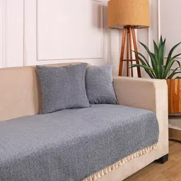 STITCHNEST Grey 3 Seater Chenille Sofa Cover-image-34