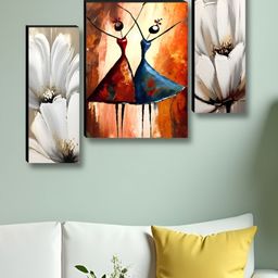 Aura Red & White 3 Pieces Wood Girls And Flowers Wall Paintings-6