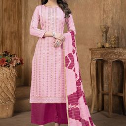 SHADOW & SAINING Floral Embroidered Zari Pure Cotton Semi-Stitched Dress Material-image-78