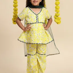 Cutiekins Girls Floral Printed Empire Gotta Patti Kurti with Sharara & With Dupatta-picture-37