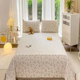 JC HOME Set of 3 White & Brown Printed 162 GSM Double Queen Bed Cover-picture-30