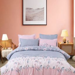 Eleganta Pink & Blue Floral Printed 350 TC Fitted Queen Bedsheet Set 1.98 x 1.52 m-image-82