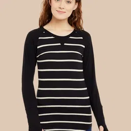 Hypernation Women Striped Round Neck Pure Cotton T-shirt-image-34