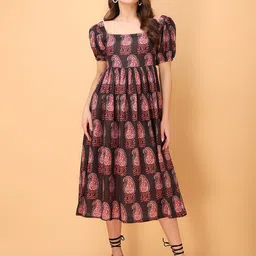 OBSHIVKA Print Puff Sleeve Fit & Flare Maxi Dress-image-82