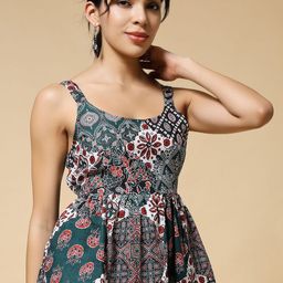 Istyle Can Women Floral Printed Shoulder Straps Cotton Peplum Top-image-96