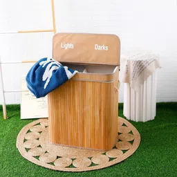 RUBOXA Brown Striped Bamboo Eco-Friendly Non-Toxic Foldable Laundry Bag With Lid-20