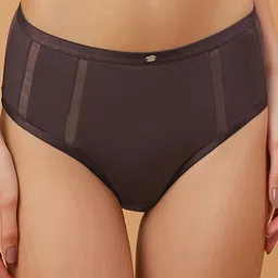 Soie Women High Waist Full Coverage Ultra Soft Mesh Panel Brief CP-1328 FUDGE-image-41