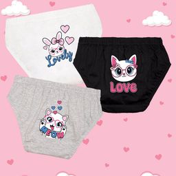 NUSYL Girls Pack Of 3 Cute Cat & Bunny Printed Pure Cotton Basic BriefsNUGCBRFPO3.0012-image-5