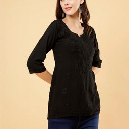 Dyed Short Rayon Lucknowi Chikankari Kurti for Women - Soft & Breathable-image-93