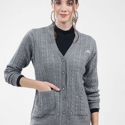 Monte Carlo Women Cable Knit V-Neck Straight Cardigan Sweater-image-1