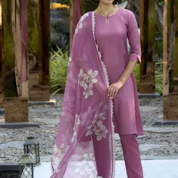 DIVASTRI Women Solid Cotton Kurta with Trousers & Dupatta-picture-6