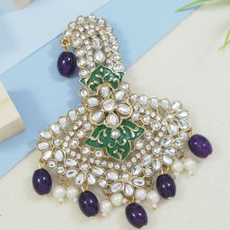 I Jewels Gold Plated Kundan Safa Kalangi Brooch-image-3