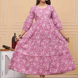 BAESD Women Maternity Floral Printed Round Neck Puff Sleeves Maxi Ethnic Dresses-image-45