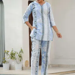 FLAVIA CREATION Printed Pure Cotton Tunic & Trousers Co-Ord Set-picture-36